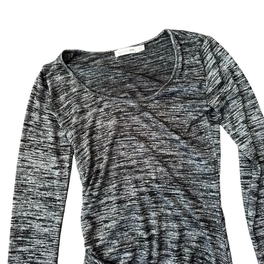 Rag & bone Twist Ruched Long Sleeve Bodycon Mini Dress in Heathered Black Small